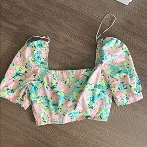 Gianni Bini Pastel Floral Puff Sleeve Blouse